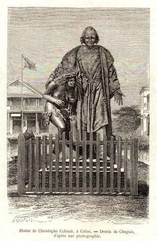 Antique Print Panama Colón Panamá Colon Christopher Columbus Statue 1880
