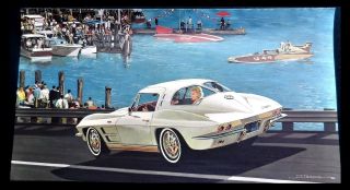 Vintage " 1963 Chevy Corvette Sting Ray " (23 " X 12 ") 1977 Car Calendar Top Print