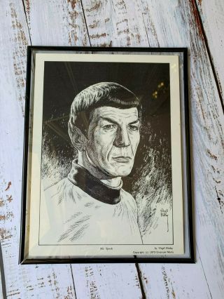 Star Trek Mr.  Spock Framed B&w Black And White Drawing Virgil Finlay 1973