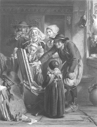 Villagers Look At Study Painting Of Artist Painter 1867 Art Print Engraving