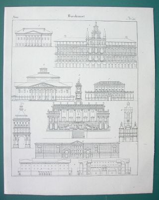 Architecture London Prison Genoa Palace Aachen Palermo - 1825 Antique Print