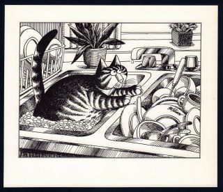 B Kliban Cats Cat In The Sink With Dishes Vintage Funny Cat Art Print