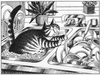 B Kliban Cats CAT IN THE SINK WITH DISHES vintage funny cat art print 2