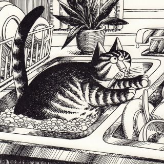 B Kliban Cats CAT IN THE SINK WITH DISHES vintage funny cat art print 3