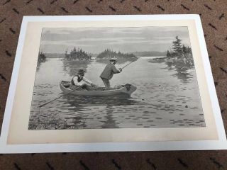 Fine Antique 1904 Print,  A B Frost,  Muskallonge Fishing,  Men In Boat,  Fish Leaps