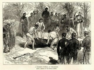 Antique Art Print 1879 The Afghan Expedition Soldiers Funeral Jellalabad Caves