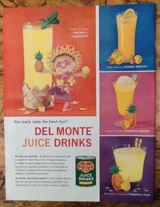 Del Monte Fruit Drinks Ad 1959 1950s Illustration Art Vintage Recipes Retro