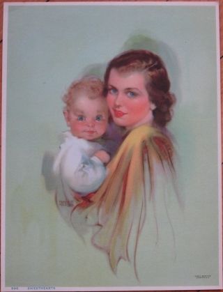 Florence Kroger/artist - Signed 1945 Print: Sweethearts - Mother & Daughter