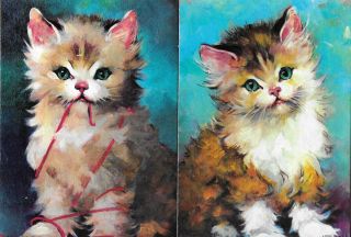 Florence Kroger,  Cats,  Yarn,  2 Prints 1950s