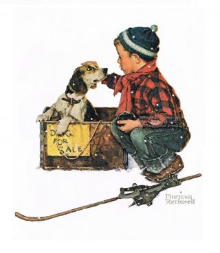 Norman Rockwell Boy & Dog Poster Print: " Dog " Or " A Boy Meets His Dog "