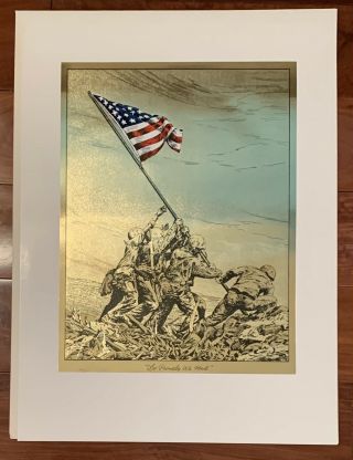 Vintage 1970’s U.  S.  Marines So Proudly We Hail Iwo Jima Color Foil Etch Print