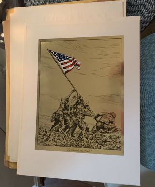 Vintage 1970’s U.  S.  Marines So Proudly We Hail Iwo Jima Color Foil Etch Print 2
