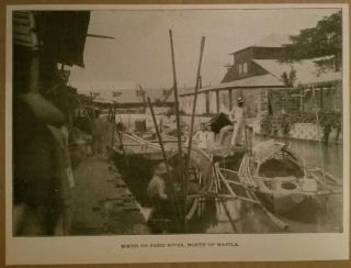 1899 Philippines Filipino Native Scene At The Pasig River And Boats Manila Photo