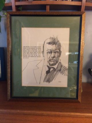 Vintage Dare Mighty Things Framed Art Print Teddy Roosevelt Ink Green Gold