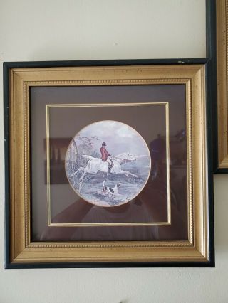 Vintage Framed Matted English Fox Hunt Print Beagles Hunting Dogs Riders Horses