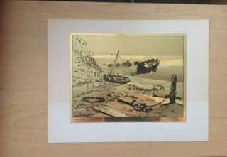 Vintage Set Of 4 Nautical Gold Etch Art Prints Folio Lionel Barrymore Galler