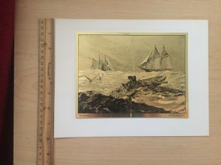 Vintage SET of 4 Nautical GOLD Etch Art PRINTS Folio Lionel BARRYMORE Galler 4