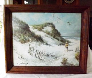 A Day At The Beach Framed Print By Adolph Sehring 1975,  22 1/2 " X 18 1/2 " Excel