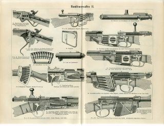 1897 Weapons Handgun Firearm Gun Rifle Mauser Remington Antique Engraving Print