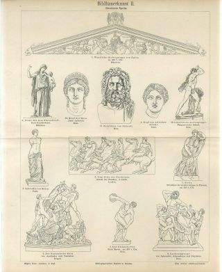 1887 Ancient Greece Greek Sculpture Art Antique Engraving Print