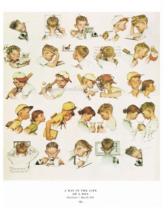 Norman Rockwell Print: " A Day In The Life Of A Little Boy " 11x15 " Busy Young Man