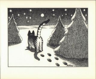 B Kliban Cats Cat Snow Footprints Vintage Funny Cat Art Print 1981