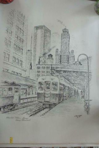 L Train Station Randall 1969 17x 22” Signed Harry Blomdahl Prints Of Chicago