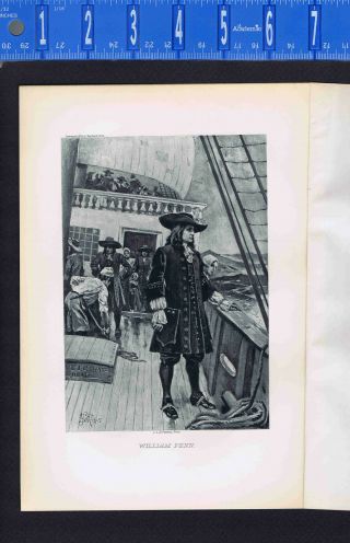 William Penn On Deck Of Ship Welcome - 1895 Photogravure Print