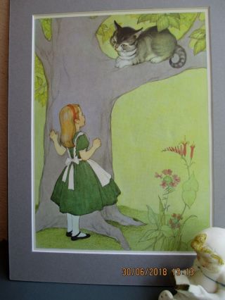 Vintage Illustration Of Alice In Wonderland And Cheshire Cat By Marjorie Torrey