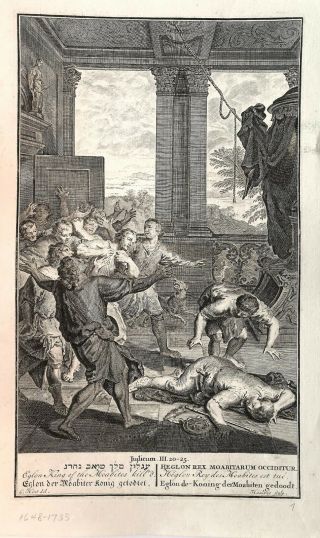 18th C.  Bible Print: Judges 3:20 - 25 Eglon King Of The Moabites Kill 