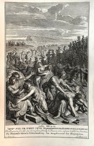 18th C.  Bible Print: Judges 21:19 - 23 Benjaminites Forcibly Seize The Daughters
