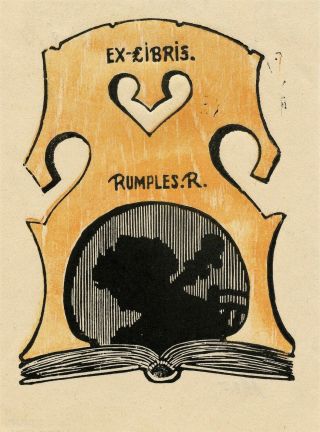 Music,  Book,  Silhouette Ex Libris Bookplate By Rudolf Rumples,  1925