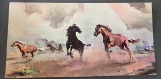 Vtg Rico Tomaso " Mustangs " Wild Horses 24 " X 12 " Lithograph On Board