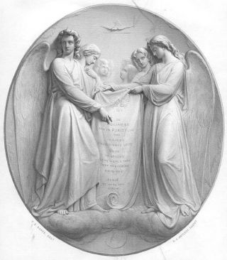 Heaven Angels Hold The Golden Rule Tablet Old 1864 Bible Art Print Engraving