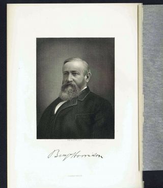 Benjamin Harrison,  23rd President Of The United States - Steel Engraved Print 1889