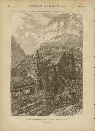 1872 Fenn Engraving CUMBERLAND GAP Mill Water Wheel Kentucky Tennessee 2