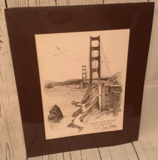 Golden Gate Bridge San Francisco Matted Signed Drawing Print Don Davey 1977 RARE 2