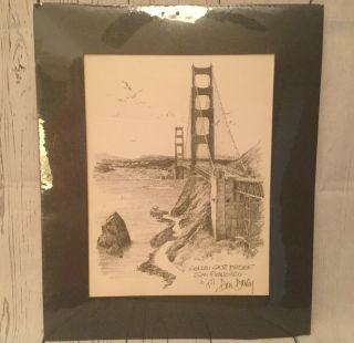 Golden Gate Bridge San Francisco Matted Signed Drawing Print Don Davey 1977 RARE 3