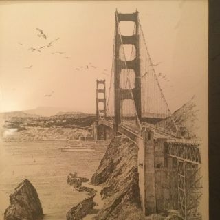 Golden Gate Bridge San Francisco Matted Signed Drawing Print Don Davey 1977 RARE 4