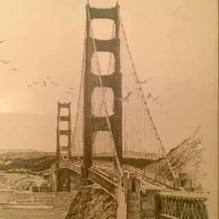 Golden Gate Bridge San Francisco Matted Signed Drawing Print Don Davey 1977 RARE 5