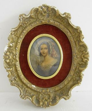Antique C1900s Sir William Ross Plate Lithograph In Ornate Oval Gilt Frame 6x8