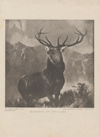 Red Stag Deer Antique Print Perry Pictures Monarch Of The Glen By Landseer