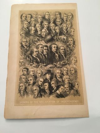 K28) Declaration Of Independence Signers American Revolution 1860 Engraving
