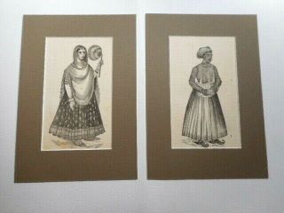 C 1861 Pair Prints Wright Life In India Woman Man Native Costume Dress