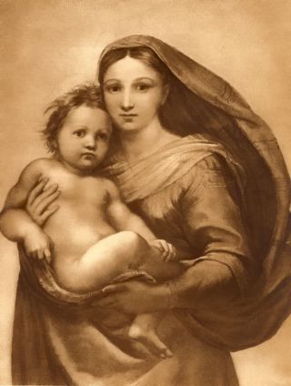 1901 Antique Old Religious Art Print Raphael Portrait Virgin Mary Jesus Madonna