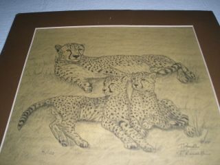 " Serenity " By Artist Terry Russell Cheetah Mother & Cubs Limited Signed Numbered