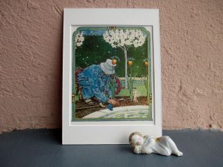 Antique Illustration Of Old Gardener And Little Fairy By John Rae 1919