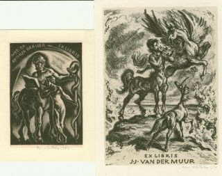 2 Ex Libris Exlibris " Pegasus Centaurus " And " By Kotrba Emil /1912 - 1983/ Czech