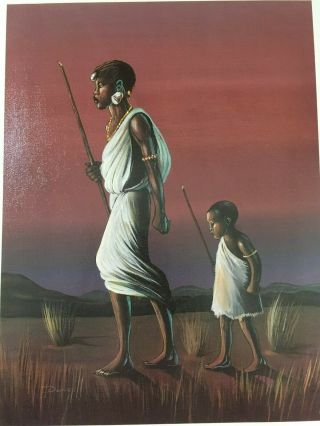 Vintage African American Woman Signed Lithograph On Canvas 12x16