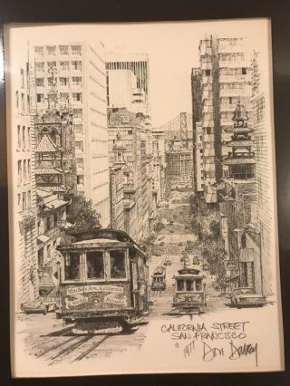 California Street San Francisco Print Of Pencil Drawing By Don Davey 1977 Matted